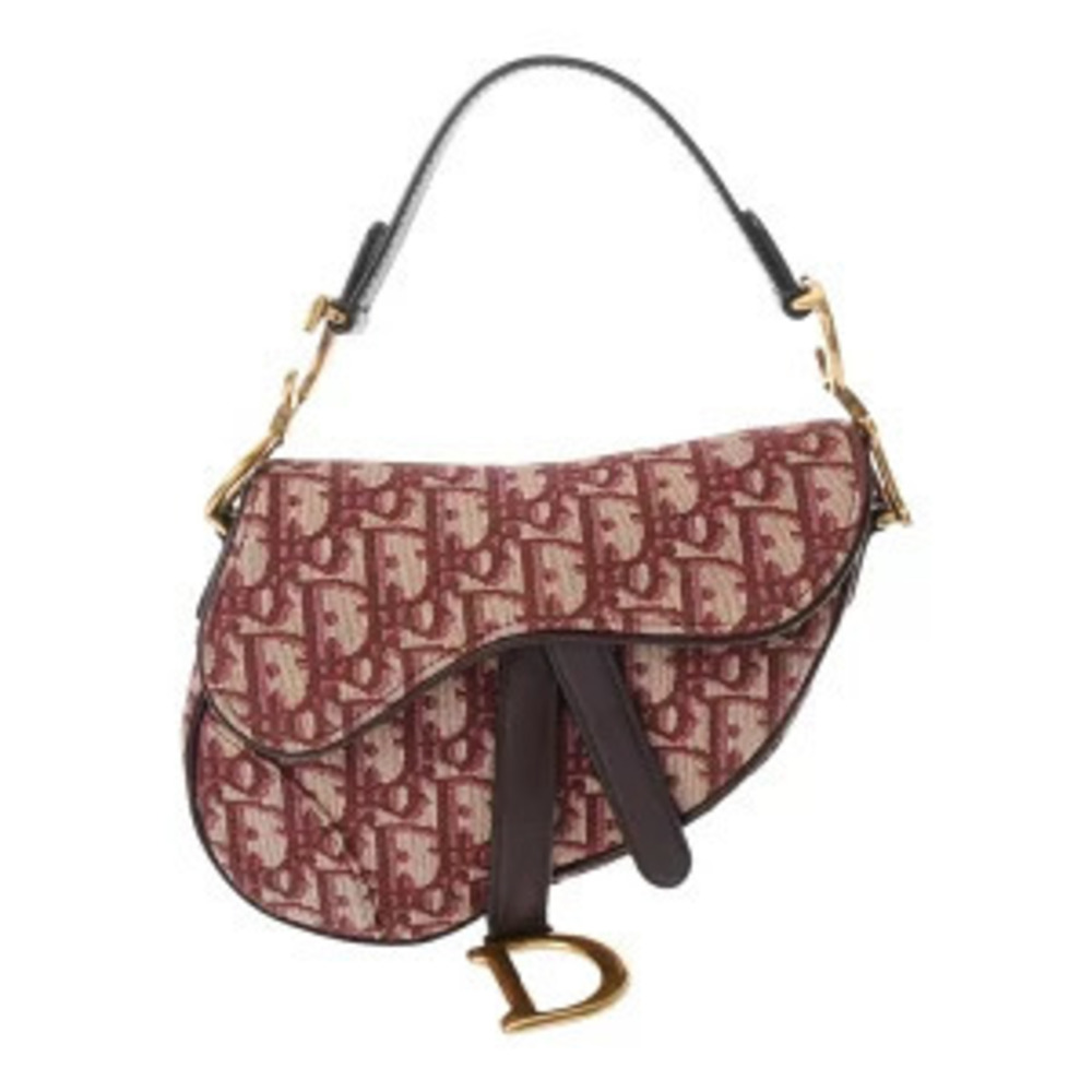 Christian Dior Saddle Bag Bordeaux Purple Brown Oblique Jacquard Canvas Handbag